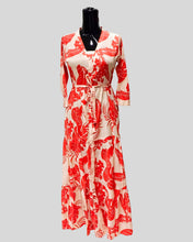 Crimson Canopy Maxi Dress – Red Floral Print Long Dress with Waist Tie