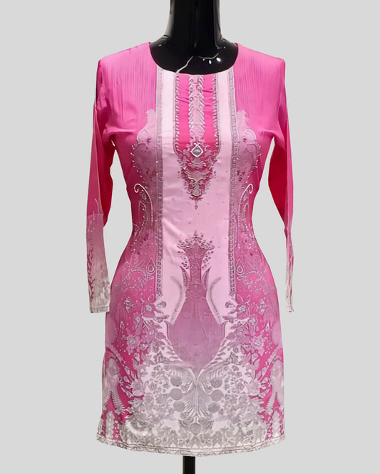 Rose Reverie Embroidered Tunic Top – Pink Ornamental Knee-Length Ethnic Wear