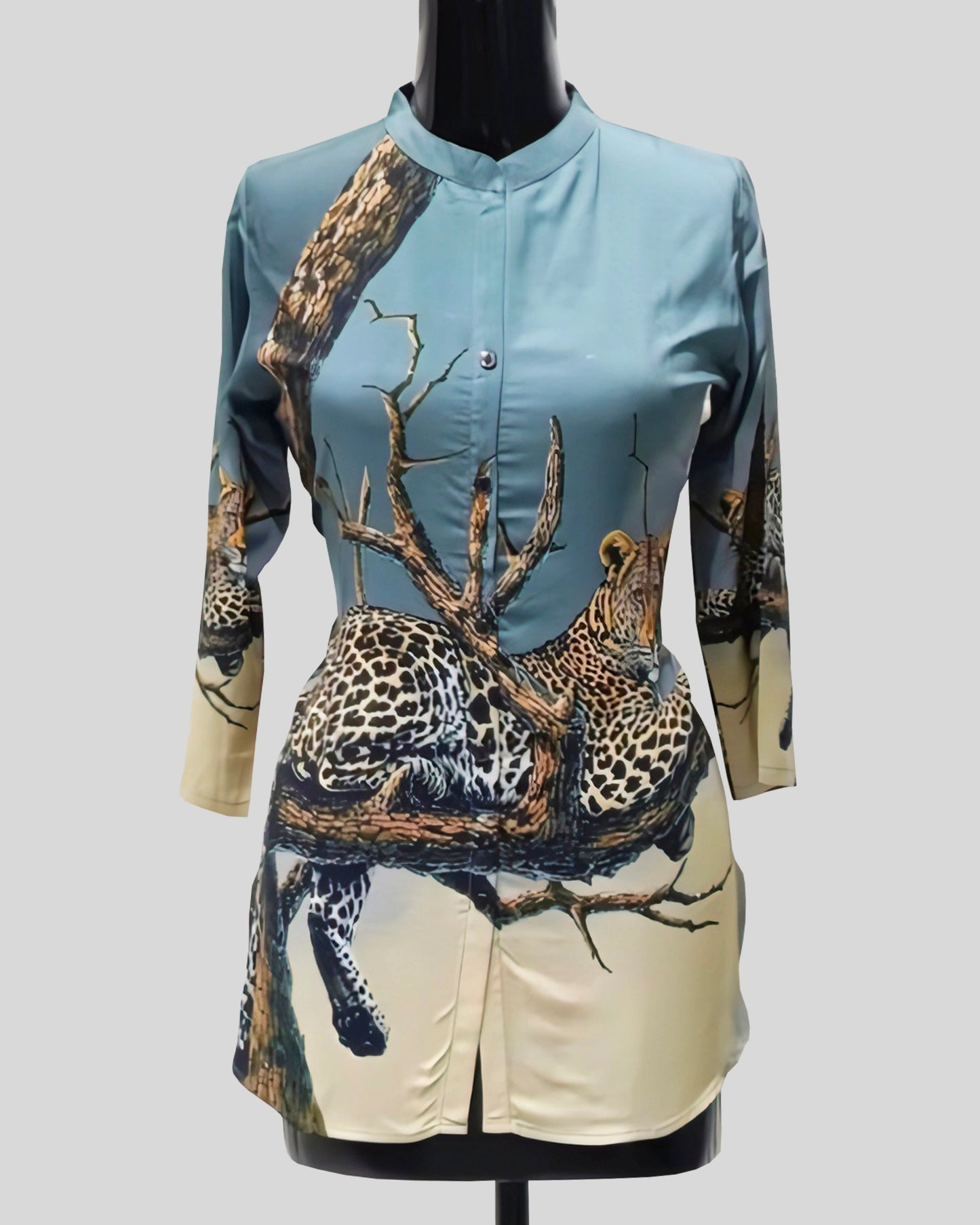 Wild Whispers Tunic Top – Leopard Print Artistic with Gradient Background