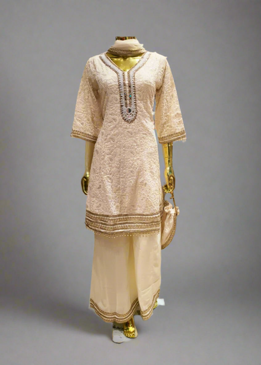 Elegant Off-White Cotton Palazzo Suit – Traditional Wear