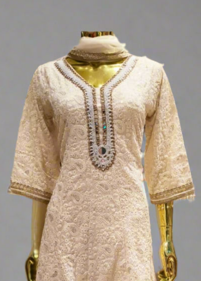 Elegant Off-White Cotton Palazzo Suit – Traditional Wear