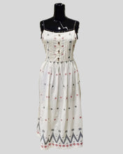 Meadow Mosaic Sundress – White Sleeveless Dress with Geometric Folk Motifs