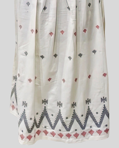 Meadow Mosaic Sundress – White Sleeveless Dress with Geometric Folk Motifs