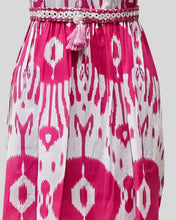 Ikat Mirage Maxi – Pink & White Sleeveless Dress with Braided Belt and Tiered Skirt