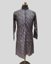 Regal Dusk Kurta – Blue & Maroon Patterned Men's Kurta Suit with Embroidered Placket