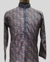 Regal Dusk Kurta – Blue & Maroon Patterned Men's Kurta Suit with Embroidered Placket
