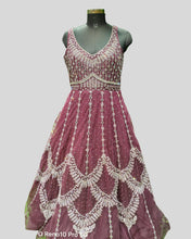 Zahra Royale Handwork Gown – Maroon Sleeveless with Silver Embroidery & Scalloped on Net Fabric