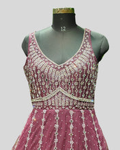 Zahra Royale Handwork Gown – Maroon Sleeveless with Silver Embroidery & Scalloped on Net Fabric