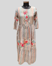 Meadow Muse Dress – Pastel Stripe Fusionwear with Floral Embroidery & Tassel Tie Waist