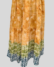 Golden-Yellow & Teal Printed Ethnic Dress – Pleated Bodice with Floral & Geometric Motifs