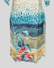 Turquoise to Beige Gradient Kurti – V-Neck with Embellished & Artistic Motifs