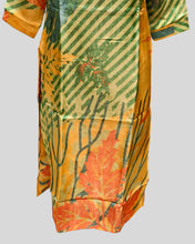 Multicolor Diagonal Stripe Ethnic Dress – Embroidered Neckline & Floral Accents in Lightweight Fabric