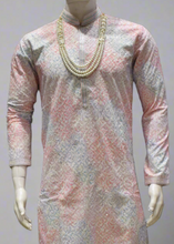 Sequence Work Pastel Floral Printed Kurta Set with Cream Churidar – Elegant Ethnic Wear
