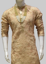Beige & Gold Embroidered Mandarin Collar Kurta Set with Churidar – Festive Wear