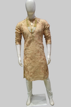 Beige & Gold Embroidered Mandarin Collar Kurta Set with Churidar – Festive Wear