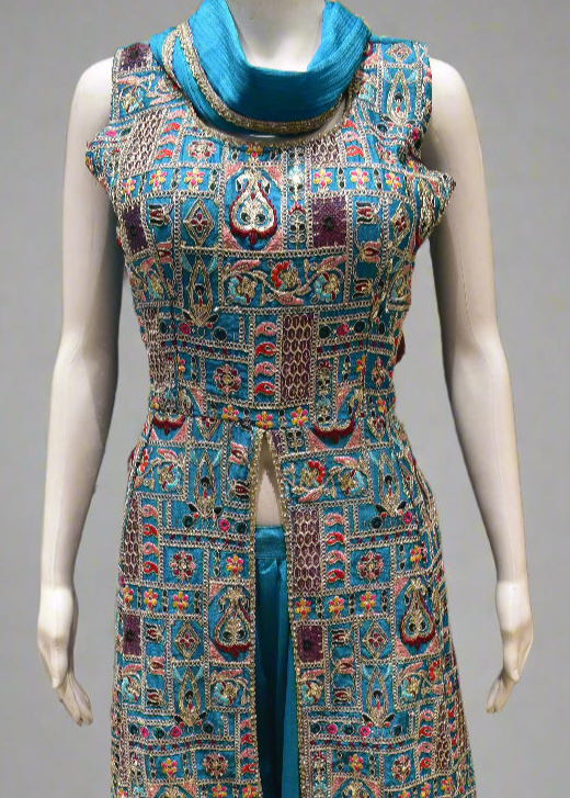 Designer Blue Paisley & Geometric Motifs Long Top Palazzo Suit – Ethnic Wear