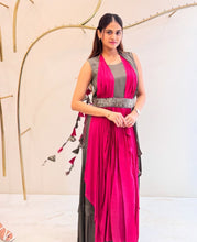 Charcoal Rose Draped Fusion Western Kurti – Contemporary Ethnic Elegance