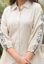 Women’s Beige Cotton Kurti Bottom Set with Embroidered Palazzo – Casual & Office Wear