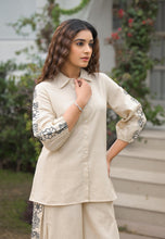 Women’s Beige Cotton Kurti Bottom Set with Embroidered Palazzo – Casual & Office Wear