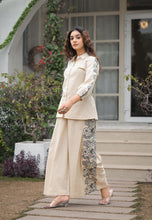 Women’s Beige Cotton Kurti Bottom Set with Embroidered Palazzo – Casual & Office Wear