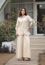 Women’s Beige Cotton Kurti Bottom Set with Embroidered Palazzo – Casual & Office Wear